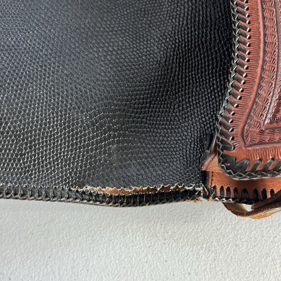 Vintage Artisan Leather Crossbody Bag 12" Twist Lock Embossed Tooled Whipstitch - Picture 10 of 16